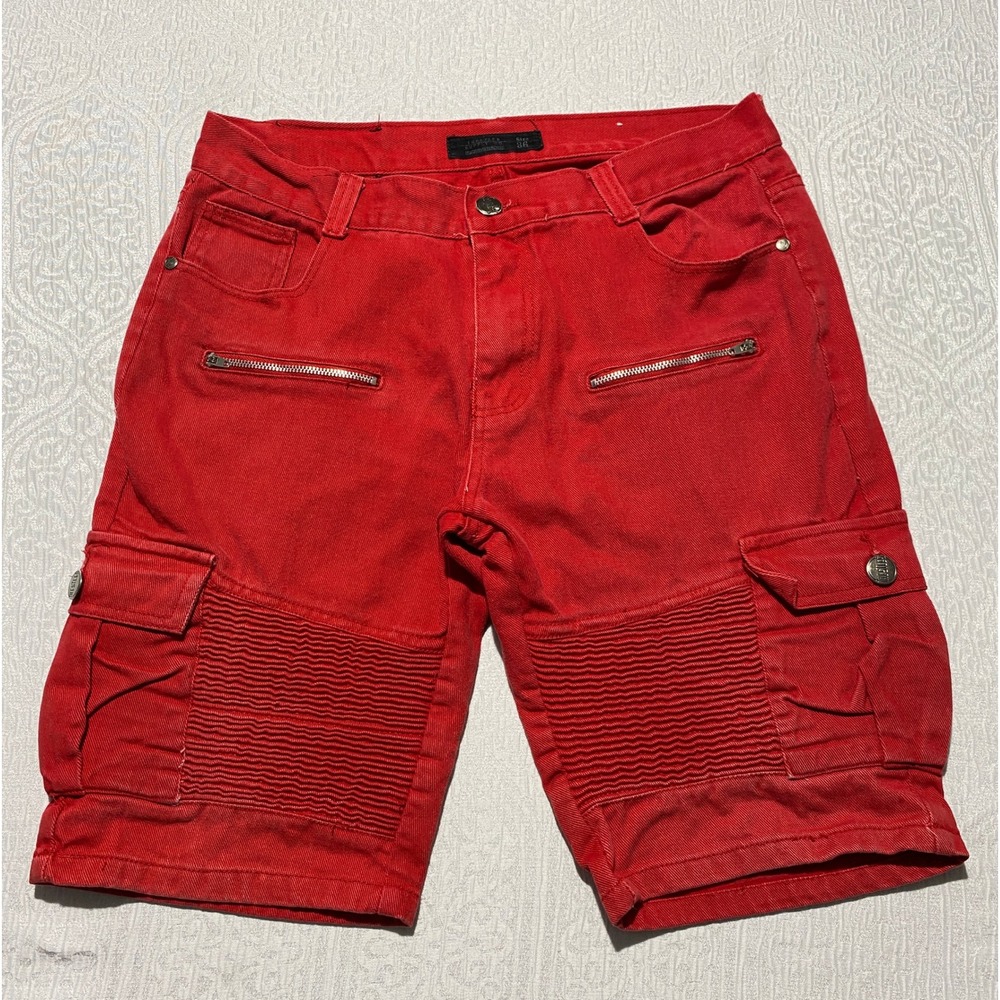 Trestles Supply Co Mens Red Moto Cargo Shorts Size 34 Ribbed Biker Denim Urban